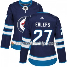 Camisola Winnipeg Jets Nikolaj Ehlers 27 Adidas 2017-2018 Navy Azul Authentic - Mulher
